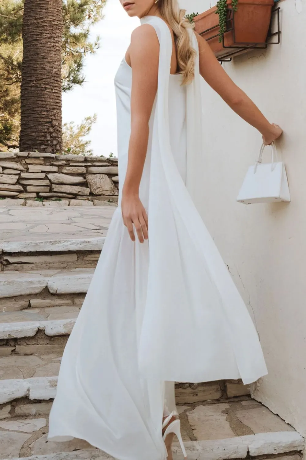Adjustable Strap Maxi Cami Dress with Scarf - White